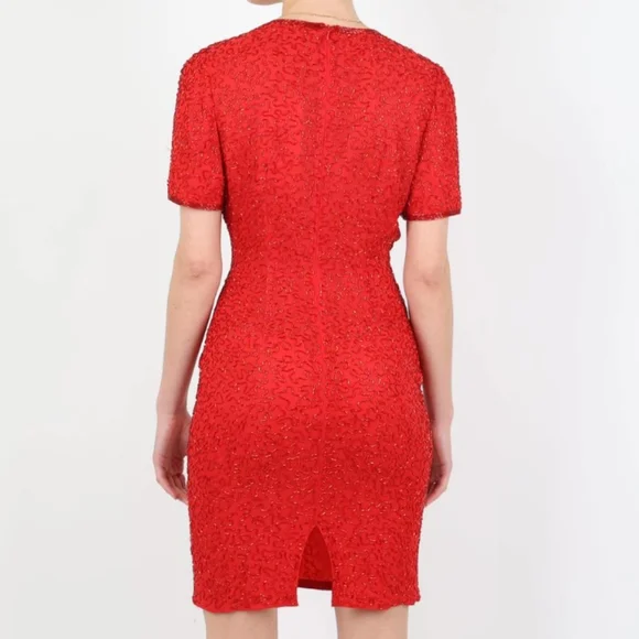 Vintage AJ Bari Silk Red Beaded Dress Size 8